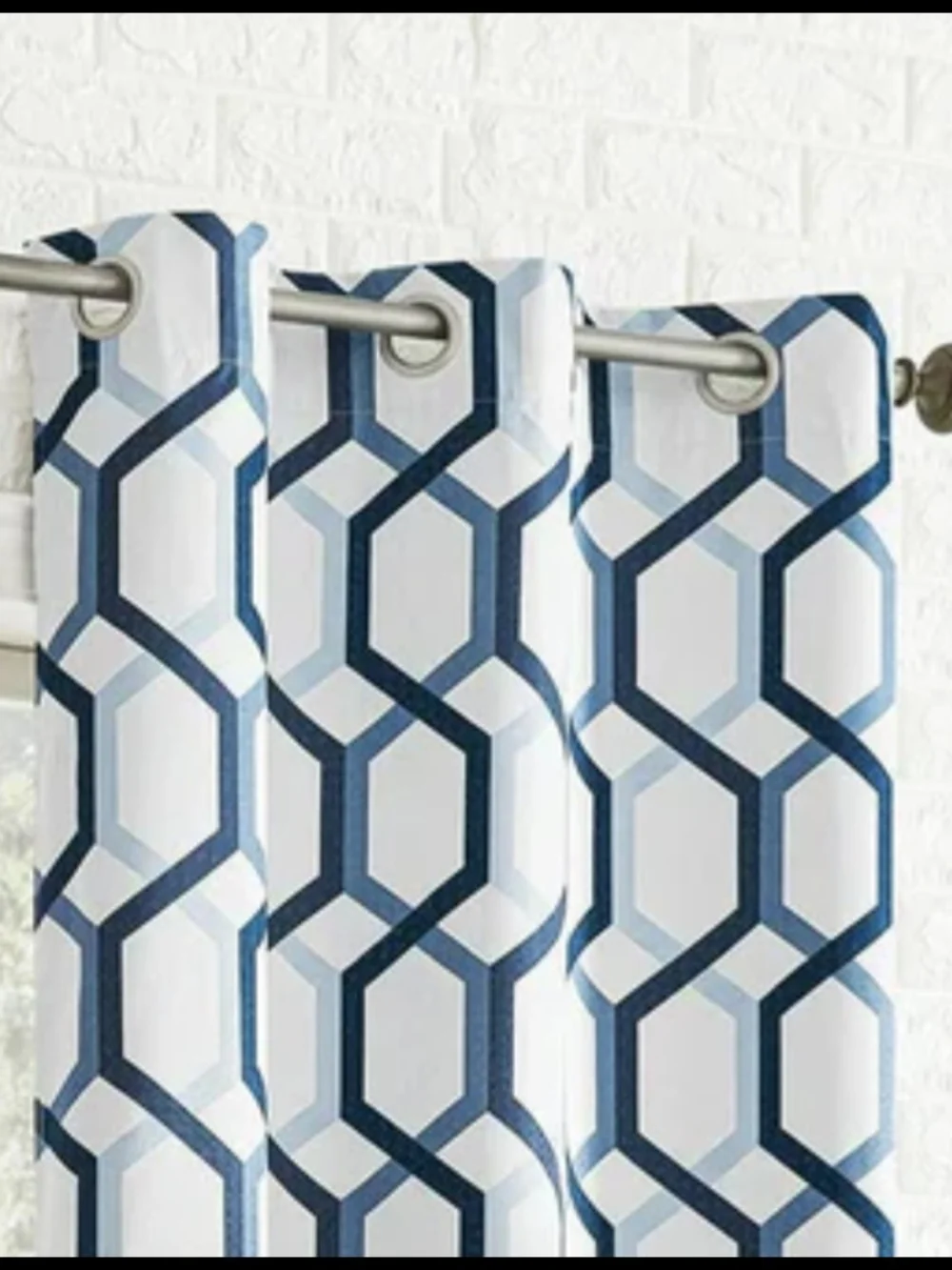 Geometric Blue And White Window Curtains - NWT